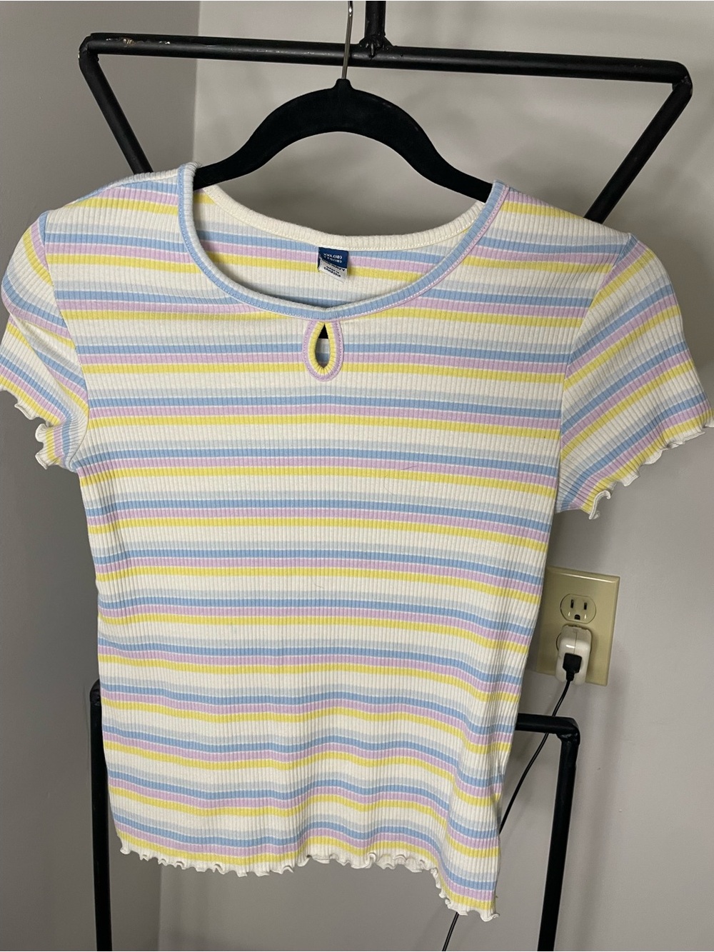 Old Navy Pastel Striped Ribbed Keyhole Tee - Blue, Yellow, Pink, White